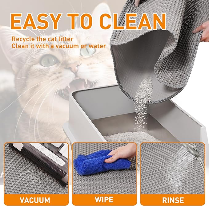 Large Cat Litter Mat for Litter Box, 47"×33" Double Layer Trapping Mat, Non-Slip Water Proof Kitty Litter Pad, Grey