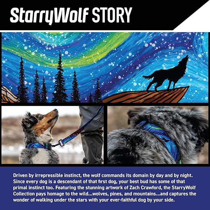 Wolfgang Heavy Duty Adjustable Dog Harness, Pull-Tested to Over 800 lbs for Walking & Training, StarryWolf Print, Medium