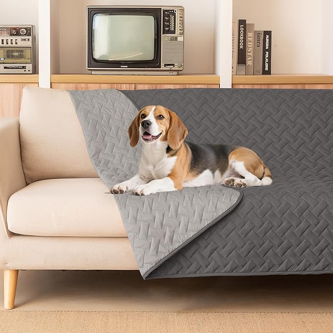 gogobunny 100% Double Sided Waterproof Dog Blanket Soft Pet Bed Cover Reversible Protect Furniture Couch Sofa Car for Cat Kids (Dark Grey/Light Grey, 82x82 Inch (Pack of 1))