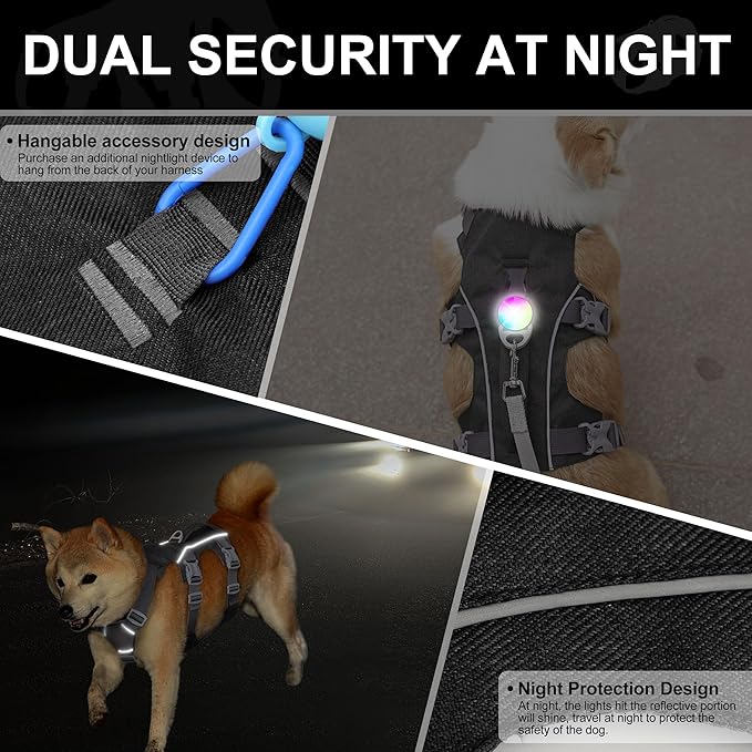 Escape Proof Dog Harness Medium Sized Dog, Reflective No Pull Dog Vest with Handle, Lightweight Full Body Pet Harness Adjustable for Walking,Training(Blue,Chest:17-32")