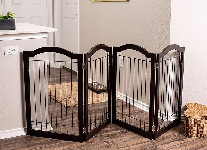 Internet's Best Wire Dog Gate with Arched Top - 4 Panel - 30" Tall - Espresso