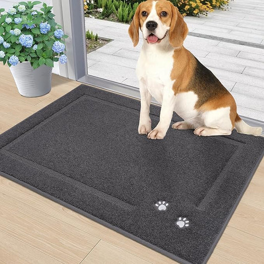 BEQHAUSE Dog Door Mat for Muddy Paws 24"x36" Dirt Trapper Absorbent Doormat Non Slip Entryway Rugs Washable Stain Resistant Welcome Floor Mat Soft Low-Profile for Front Back Door, Dark Grey