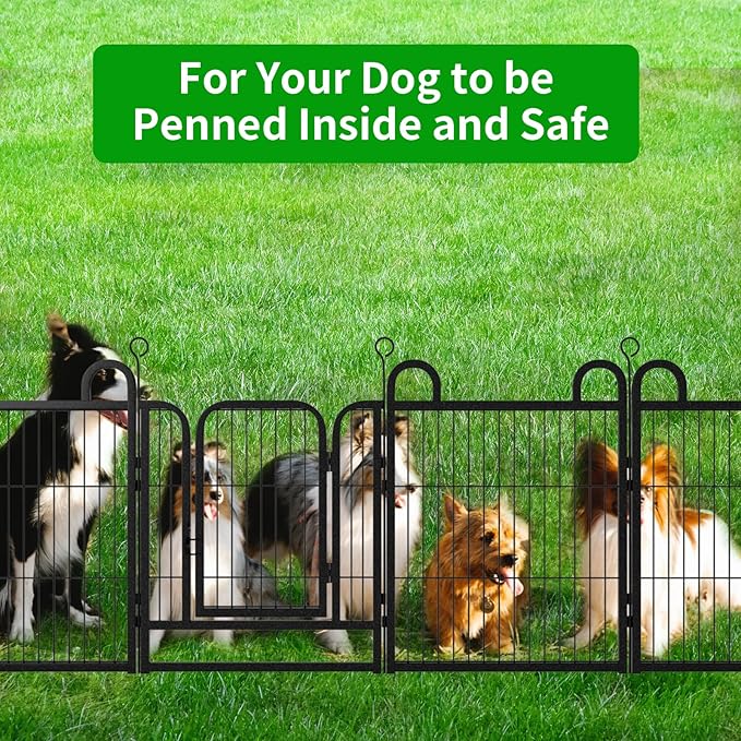 Puppy Playpen 8 Piece Panels Small Dog Fence Outdoor Indoor Use 24" Height Anti-Rust with Doors Portable Dog Play Pen for RV Camping Yard, Total 15FT, 17 Sq.ft, Snowy Black