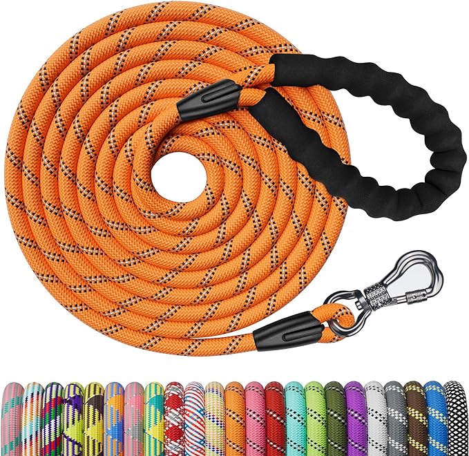 NTR 50FT Dog Long Leash, Rope Leash with Swivel Lockable Hook and Comfortable Padded Handle, Training Lead for Walking, Hunting, Camping, Backyard Small Medium Large Dogs, Orange