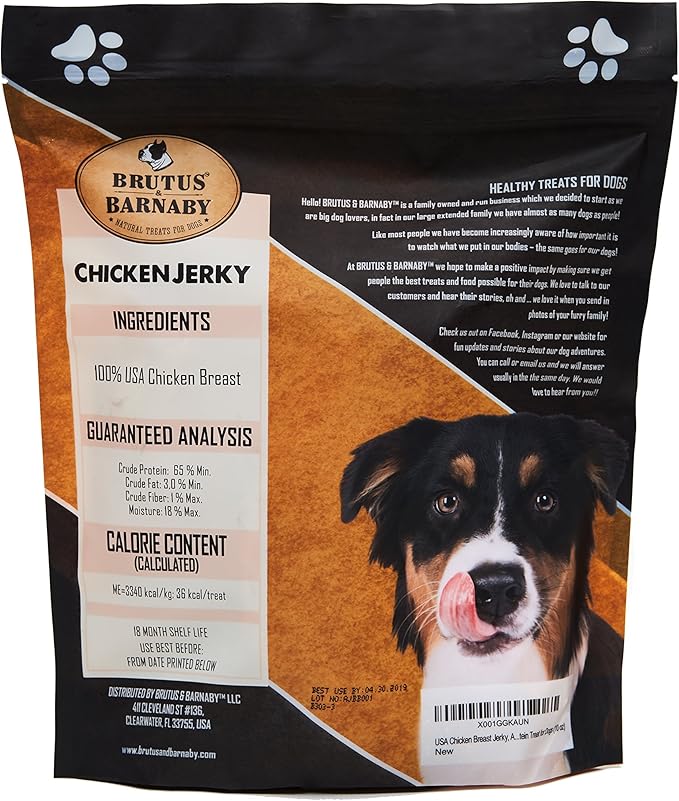 BRUTUS & BARNABY Chicken Jerky Dog Treats- Dehydrated Crunchy USA Premium Fillets, Grain-Free, Preservative-Free, No Fillers. All Natural Chicken Strips are Great for Dogs and Cats (10oz)