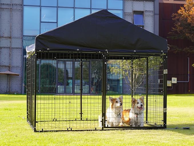 Large Outdoor Dog Enclosure,Heavy Duty Dog Cage with Roof,Galvanized Steel Dog Kennel Fence with Double Safety Locks(79”W x 79”D)