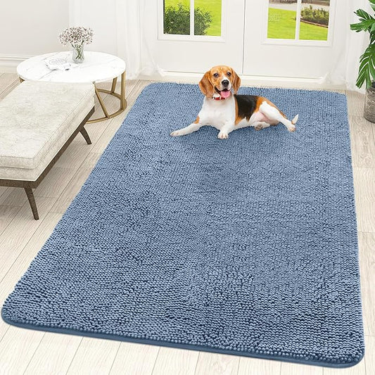 OLANLY Dog Door Mat for Muddy Paws 70x46, Absorbs Moisture and Dirt, Absorbent Non-Slip Washable Doormat, Quick Dry Chenille Mud Mat for Dogs, Entry Indoor Entryway Carpet for Inside Floor, Airy Blue