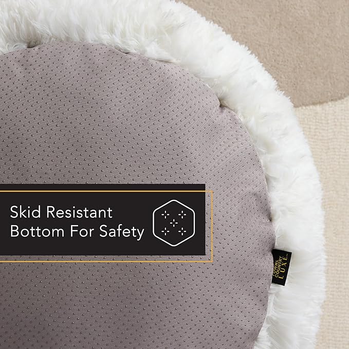 TOWN & COUNTRY LUXE CuddleTown Fuzzy Solid Donut Pet Bed, Soft, Cozy & Calming, Non-Slip Bottom, 100% Machine Washable, Cream, XS 19"x19"x7" Round