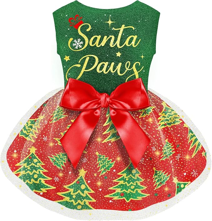 Funny Puppy Dress with Bow - Dog Dresses & Costumes for Small & Large Dogs - Pumpkin Witch Bat Pet Costume for Halloween & Christmas