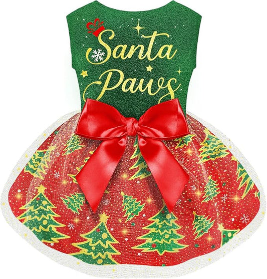 Funny Puppy Dress with Bow - Dog Dresses & Costumes for Small & Large Dogs - Pumpkin Witch Bat Pet Costume for Halloween & Christmas