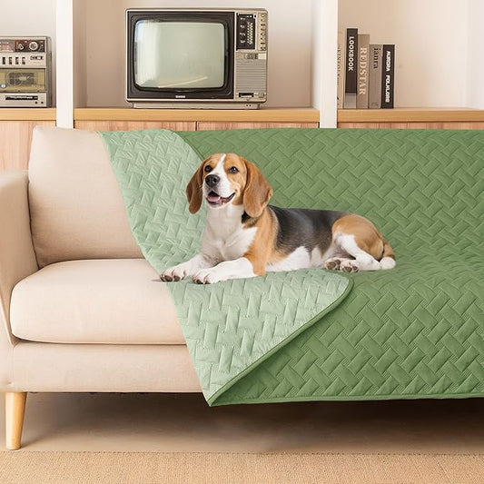 gogobunny 100% Double Sided Waterproof Dog Blanket Soft Pet Bed Cover Reversible Protect Furniture Couch Sofa Car for Puppy Cat Kids (Dark Green/Light Green, 82x102 Inch (Pack of 1))