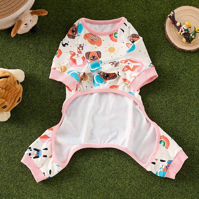 Dog Pajamas Onesie for Small & Medium Dogs - Polyester, Cozy, Wrinkle-Resistant Four-Legged Apparel (Pink White, Small)