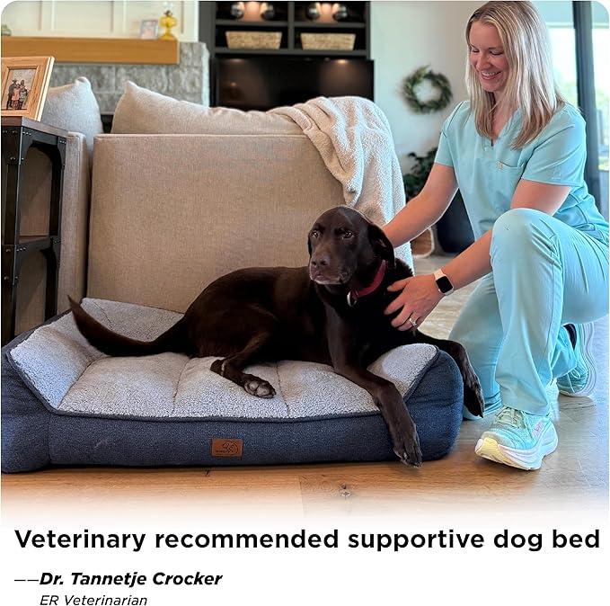 Bedsure Orthopedic Dog Beds Large Medium Sized Dog - Extra Thick Supportive Medium Dogs Bed with Waterproof Washable Cover, Comfort Pet Bed Sofa with Soft Plush Sherpa and Nonskid Bottom, Beige, 35"