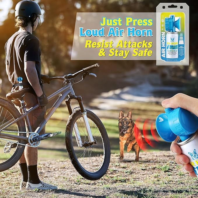 Air Horn, 1.4 oz 120 dB Loud Air Horns for Safety, for Coyotes and Aggressive Dog, Stops Attacking Fighting Barking Chasing, Effective Training Tool & Outdoor Safety Alarm, Blue(4 Pack)