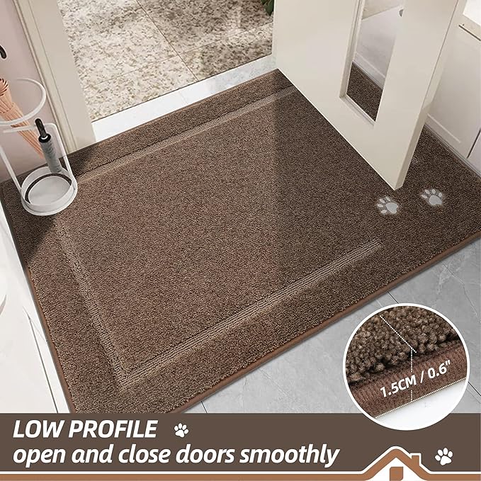 BEQHAUSE Dog Door Mat for Muddy Paws 36"x60" Dirt Trapper Absorbent Doormat Non Slip Entryway Rugs Washable Stain Resistant Welcome Floor Mat Soft Low-Profile for Front Back Door, Brown