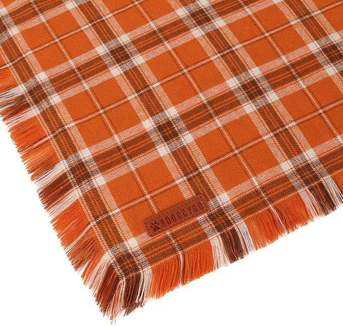 ADOGGYGO Fall Dog Bandanas with Tassels Edges, Stylish Plaid Thanksgiving Halloween Scarf Bib, Orange Plaid Fall Bandanas for Small Dogs (Small)