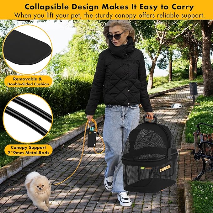 PAWZIDEA Double Pet Stroller with 2 Detachable Carriers, Portable Dog Crate for Car Travel & TSA-Approved Expandable Cat Carrier, Foldable Lightweight Jogger Stroller for 2–4 Cats or Small/Medium Dogs
