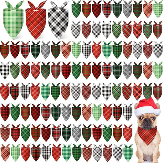 Preboun 200 Pcs Christmas Dog Bandanas Bulk Xmas Buffalo Plaid Bandanas for Dogs Triangle Kerchief Bibs Scarf Set for Pet Christmas Costume Photo Props Accessories Pet Shops, 25 Styles