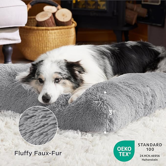 Bedsure Washable Medium Dog Bed for Crate, Plush Calming Dog Crate Mat, Fluffy Pet Bed for Medium Sized Dogs, Plush Soft Comfort Sleeping Mat for Puppy, Anti-Slip Pet Kennel Pad, 29" x 21", Grey