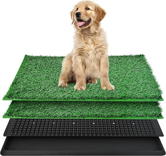 Dog Grass Pad with Tray, Dog Grass Potty Patch Bathroom Mat, Washable Pee Pad for Puppy Training, Dog Litter Box, Portable Perfect Indoor Outdoor Use, 2 Reusable Artificial Turf, 20x25inch