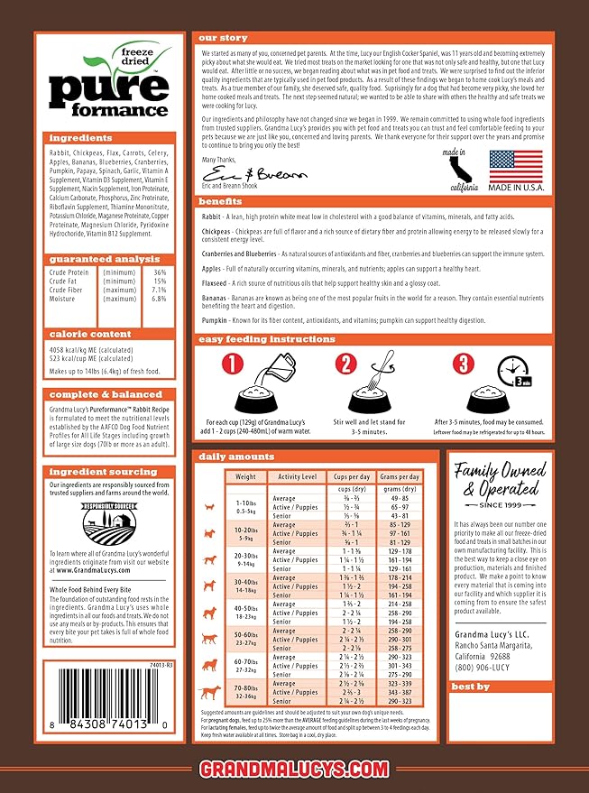 GRANDMA LUCY'S 844215 Pureformance Grain Free Rabbit Food for Dogs, 3-Pound