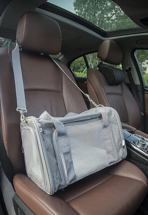 Soft Sided Carrier for Small Medium Cats Dogs,TSA Airline Approved Collapsible Travel Pet Carrier Medium Grey