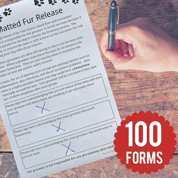 Matted Fur Release Forms for Dog Grooming Salons (Pad of 100, 5.5 X 8.5 Inches) - Addressing Mats
