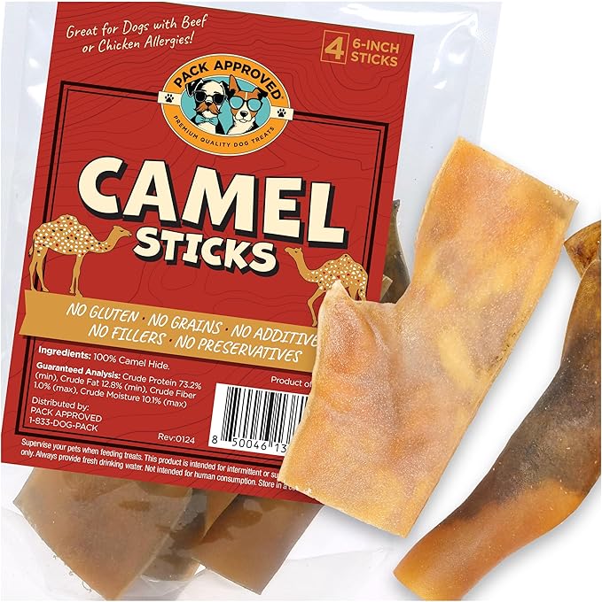 Camel Skin Dog Chews for Aggressive Chewers - Hypoallergenic Natural Collagen Sticks for Dental Health & Protein Boost - Long Lasting Treats for Small & Medium Dogs