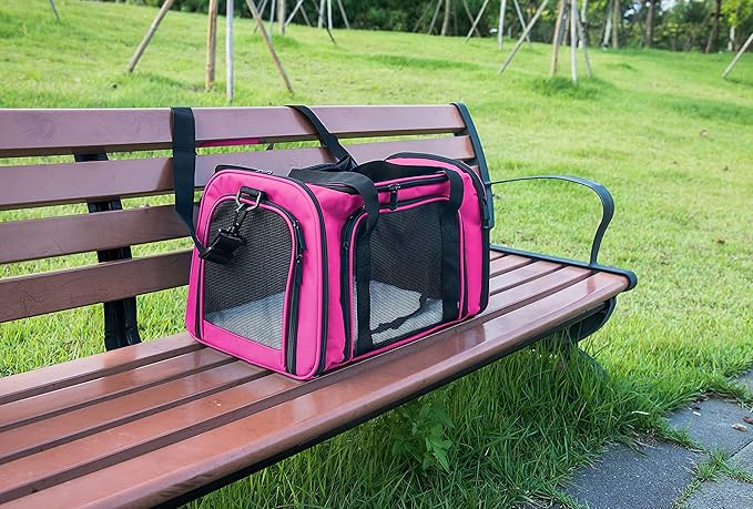 Soft Sided Carrier for Small Medium Cats Dogs,Removable Pad Collapsible Travel Pet Carrier Large Magenta