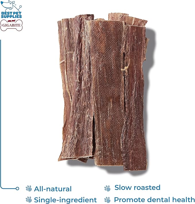 GigaBite Single Ingredient All Natural Free Range Bully Treats and Chews - Bully Sticks/Bladder Sticks/Beef Esophagus by Best Pet Supplies - Esophagus Strips (12 Inch), Pack of 10