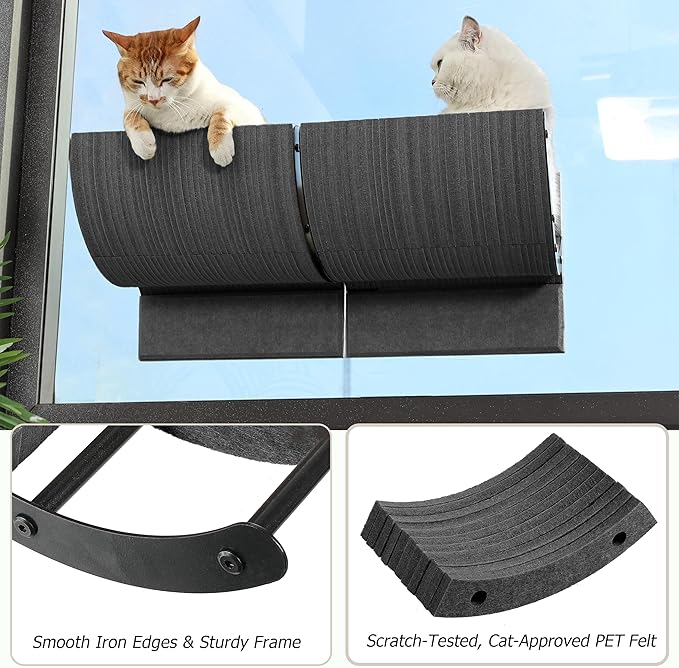 Cat Window Perch for Indoor Cats,Multiple Uses as Window Seat,Condo & Shelves,Scratchable Suction Cups Window Cat Bed for Hiding,Naping and Overlooking(Grey)