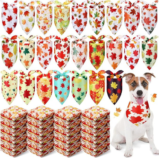 Abbylike 200 Pcs Fall Thanksgiving Dog Bandana Bulk Maple Leaves Bandana for Dogs Triangle Kerchief Bib Scarf for Pets Autumn Costume Photo Props Accessories Pet Shops Adoption Event, 25 Styles