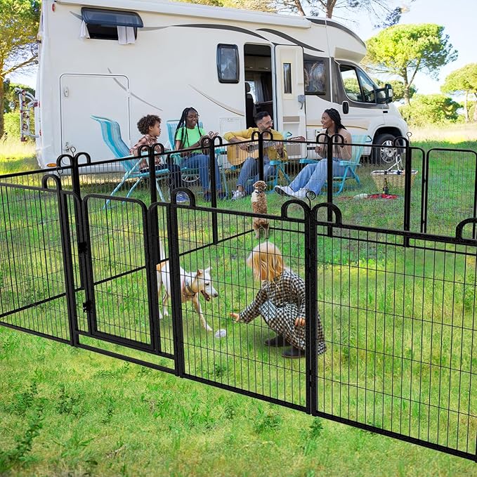 Dog Playpen Outdoor 16 Piece Panels Heavy Duty Dog Fence 40" Height Anti-Rust with Doors Portable for RV Camping Yard, Total 36FT, 102 Sq.ft, Snowy Black