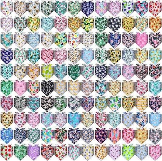 Amylove 120 Pcs Halloween Dog Bandanas Bulk Thanksgiving Day Holiday Triangle Dog Pack Puppy Kerchief Bandana Adjustable Pet Scarf for Pet Cat Costume Accessories Decor(Flower)