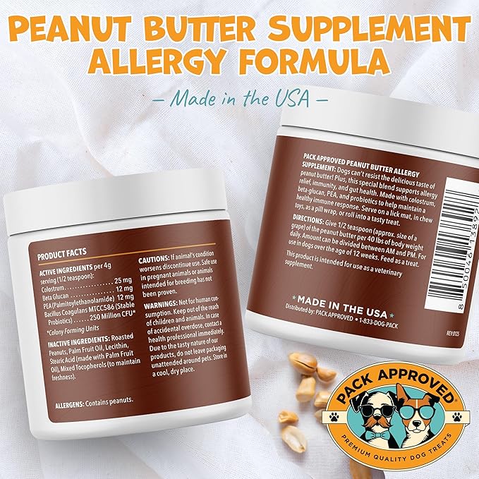 Dog Peanut Butter - Aids Dog Itching Skin Relief & Allergy Support with Colostrum - Contains Probiotics for Dogs Allergies and Itchy Skin - Allergy (239g)