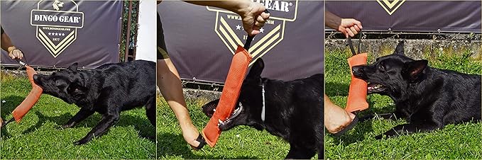 Dingo Gear French Linen tug Toy for Dog, Dog Bumper for Training, Agility, tug of war, Dog bite Pillow for Strong Dog, 2handles 18" Orange S00085