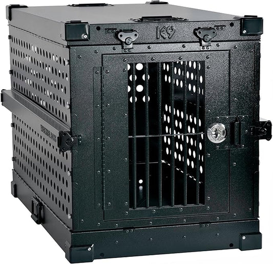 Heavy Duty Fully Collapsible Powder-Coated Aluminum Dog Crate - Medium-Long (Black)