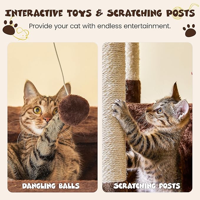 MWPO 74.8 inches Large Cat Tree with Sisal-Covered Scratching Posts & Condo, Tall Cat Tower Entertainment Playground Furniture for Cats & Kittens - Multiple Colors (Brown)