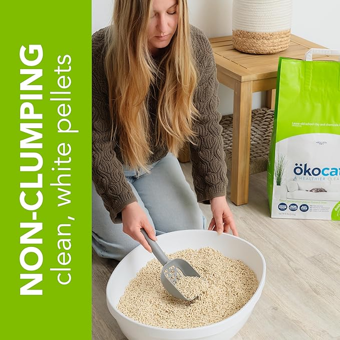 ökocat Dust Free Non-Clumping Paper Pellet Cat Litter, Unscented, 8 pounds - Natural Ingredients, Controls Odor, Dust Free, Great for Homes with Allergies, Postsurgical Needs