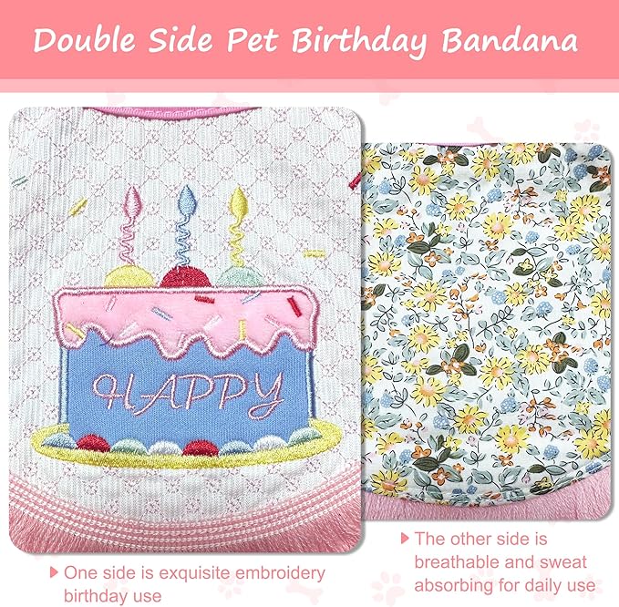 Dog Birthday Party Supplies, Dog Birthday Bandana Set,Bling Boy Girl Party Hat with Numbers for Puppy Large Medium Small Pet (Pink Set, Large)