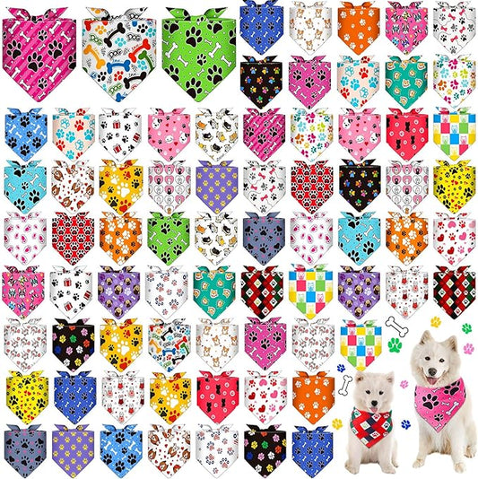 72 Pcs Paw Dog Bandanas Bulk Pet Triangle Scarf Cat Bibs Puppy Scarf Pet Bandanas for Puppy Cat Birthday Party Costume