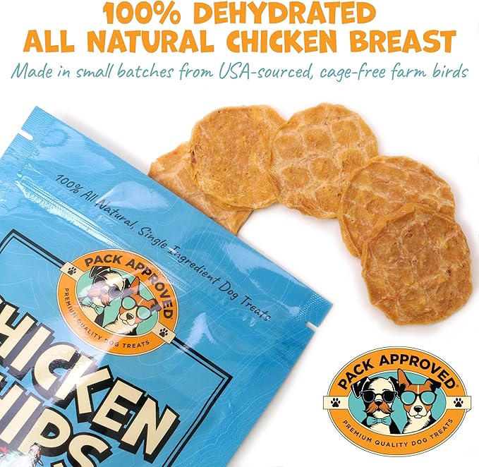 Chicken Chips - Crunchy, Single Ingredient Dog Treat -100% All Natural Chicken Breast - 4oz
