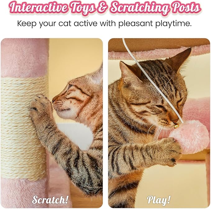 MWPO 74.8 Inches Pink Extra Large Cat Tree, Tall Cat Tower for Indoor Cats with Large Cat Condo, Wide Top Perch, Hammock, Sisal-Covered Scratching Posts, Toys for Kittens & Cats