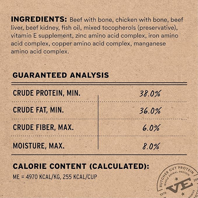 Vital Essentials Freeze-Dried Raw Beef & Chicken Meal or Mixer Cat Food Crunchy Nibs, 12 oz