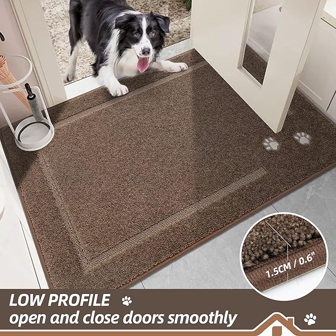 BEQHAUSE Dog Door Mat for Muddy Paws 20"x32" Dirt Trapper Absorbent Doormat Non Slip Entryway Rugs Washable Stain Resistant Welcome Floor Mat Soft Low-Profile for Front Back Door, Brown