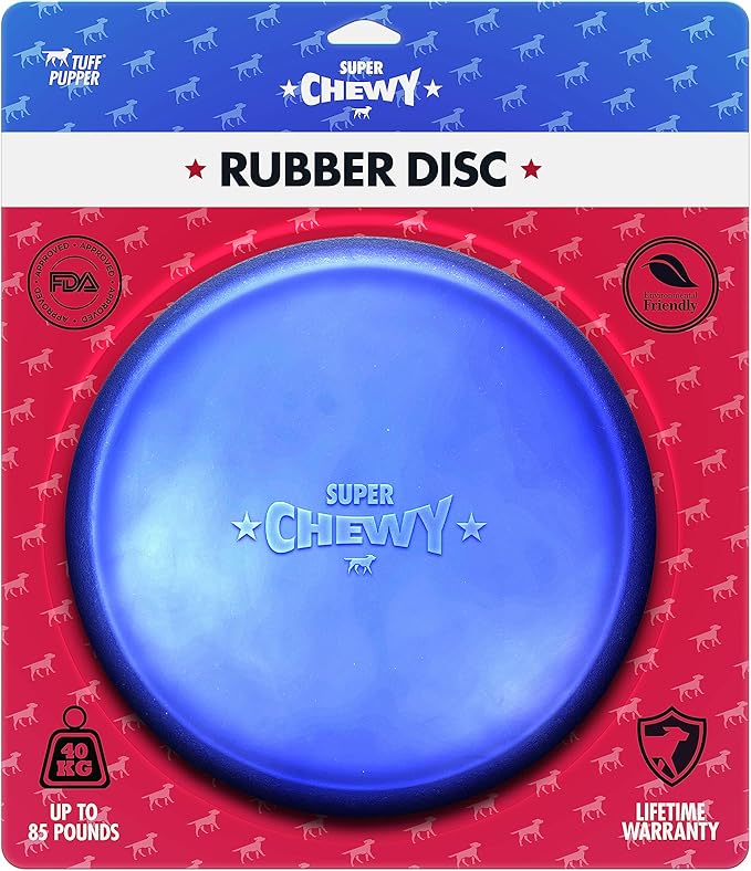 SuperChewy Tough Flying Disc Toy | Lifetime Replacement | Strong Natural Rubber | Great Dog Fetch Toys | Rubber Disc Toy for Dogs | Ultra Durable Chew Toys for Aggressive Chewers | for All Breeds