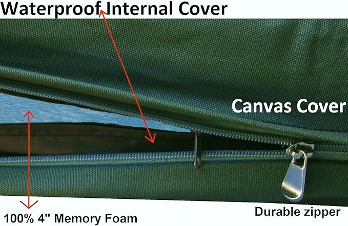 Dogbed4less XL Orthopedic Waterproof Durable Dog Bed for Medium to Large Dogs with Cool Memory Foam Pad, Canvas in Olive Green, 40X35X4