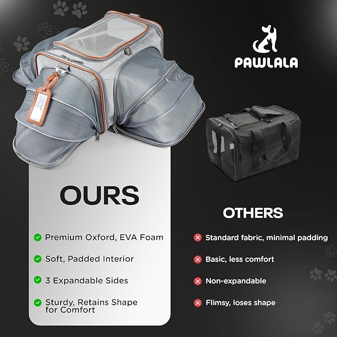 Premium Expandable Pet Carrier with Wheels - Airline Approved Rolling Travel Carrier for Small Dogs & Cats - Detachable Design with Name Tag, Seatbelt Buckles & Treat Pocket (18x11x11) - Ice Gray