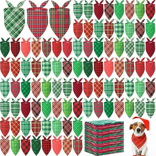 Abbylike 200 Pcs Christmas Dog Bandanas Bulk Xmas Red and Green Buffalo Plaid Bandanas for Dogs Triangle Kerchief Bibs Scarf Set for Pet Christmas Costume Photo Props Accessories Pet Shops, 25 Styles