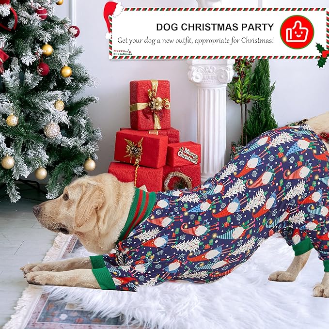 LovinPet Large Dog Christmas Pajamas - Xmas Holiday Costume, Lightweight Pullover, Gnome to FA La Navy Prints PJ's, Pitbull Clothes, Onesie Outfit 3XL